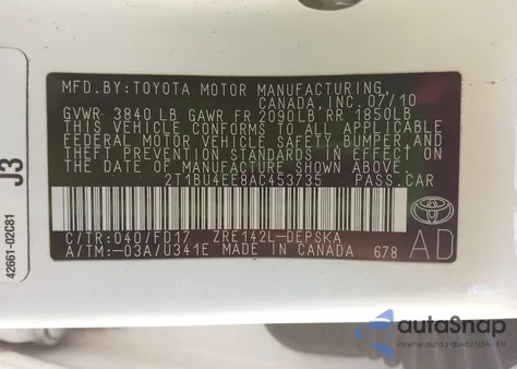 2010 Toyota Corolla S z USA, uszkodzony, nr VIN 2T1BU4EE8AC453735